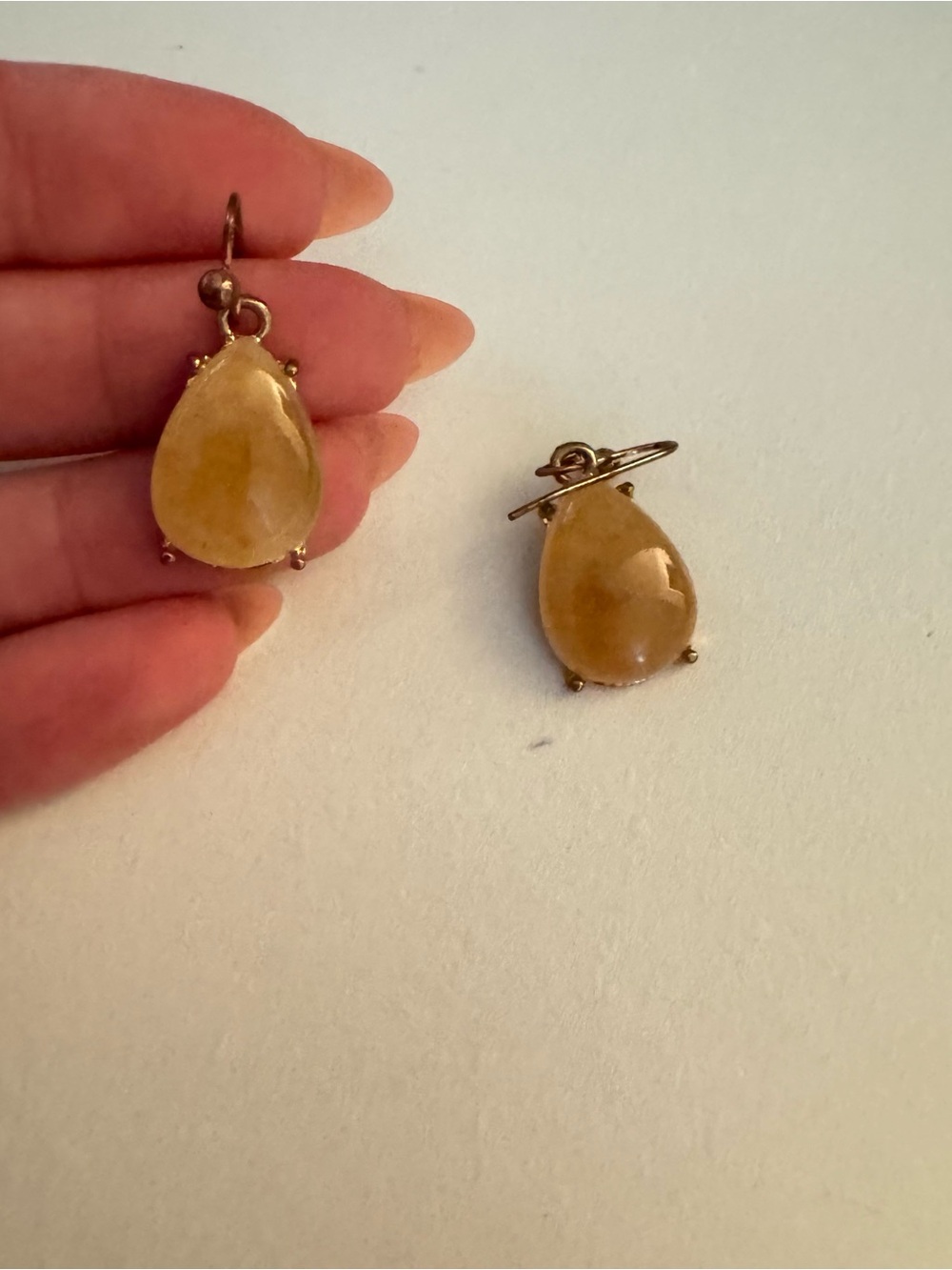 Yellow Teardrop Stone Dangle Earrings - Unbranded